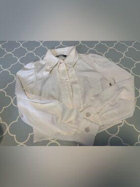 Zara White Bow-Neck Button Front Blouse
